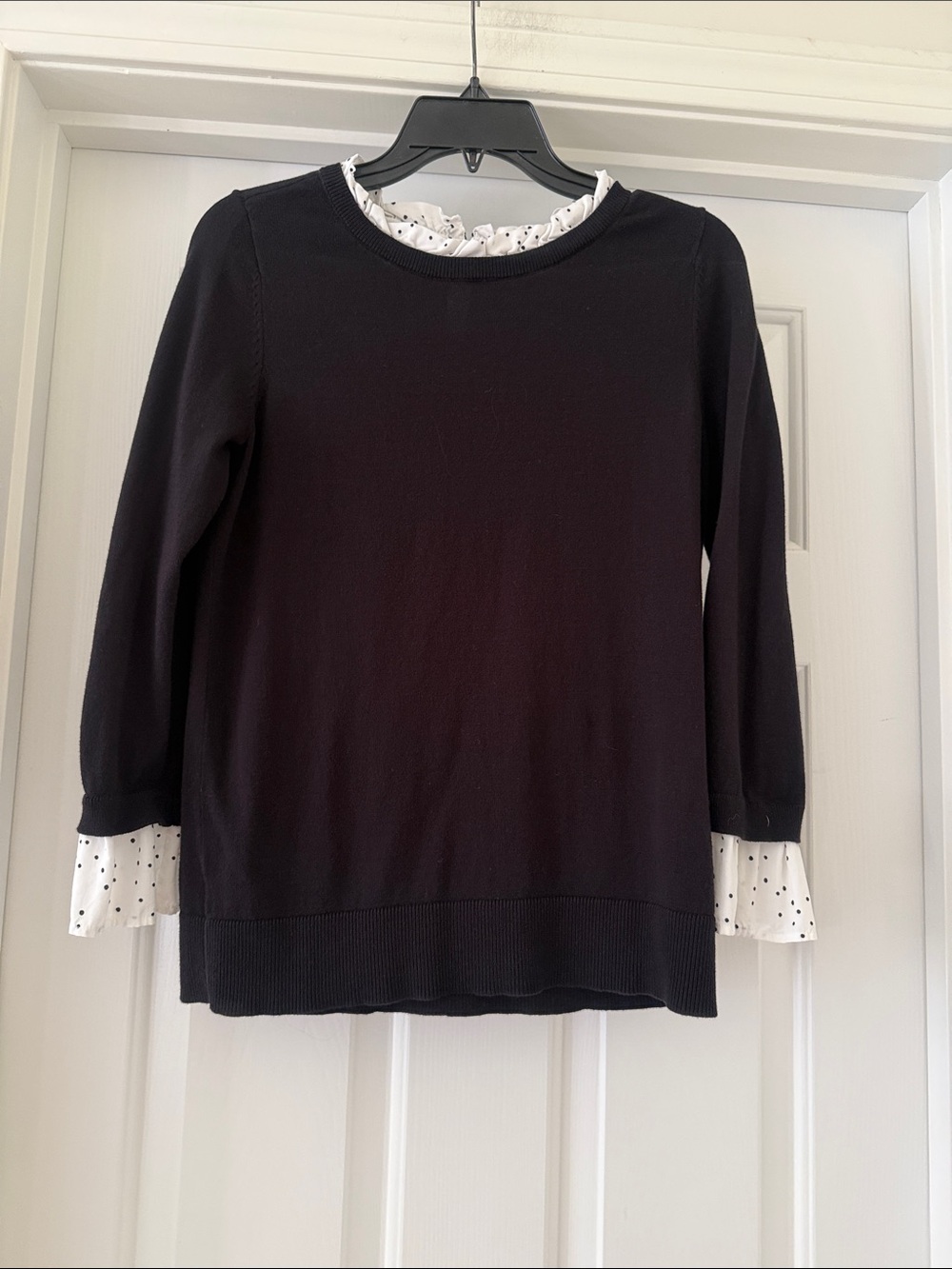 Black Layered Look Women's Top with Polka Dot Trim LOFT